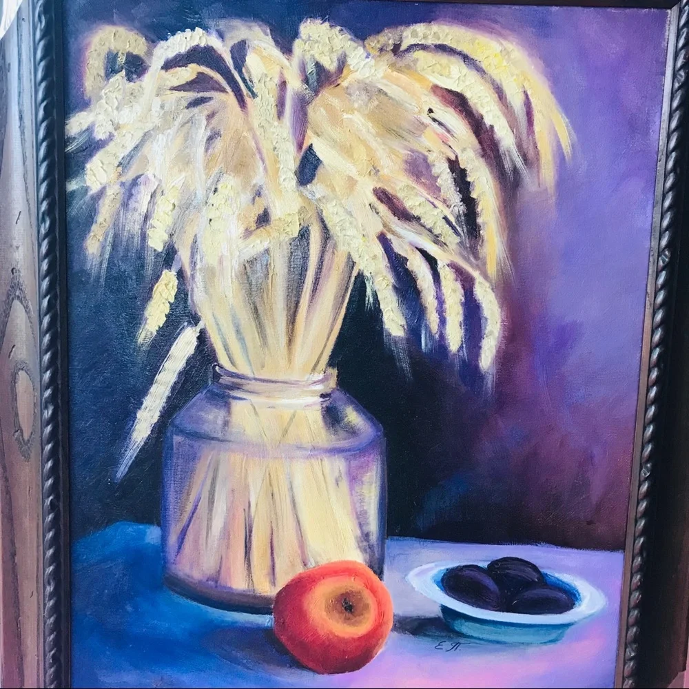 Vintage original oil painting on canvas in frame